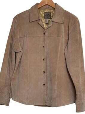Women’s Tan Suede Leather Jacket Button Front Size Large NEW